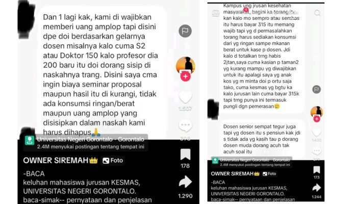 Viral Tiktok, Curhatan Mahasiswa Terkait Pungli Ujian Proposal Hingga Skripsi di Jurusan Kesmas UNG